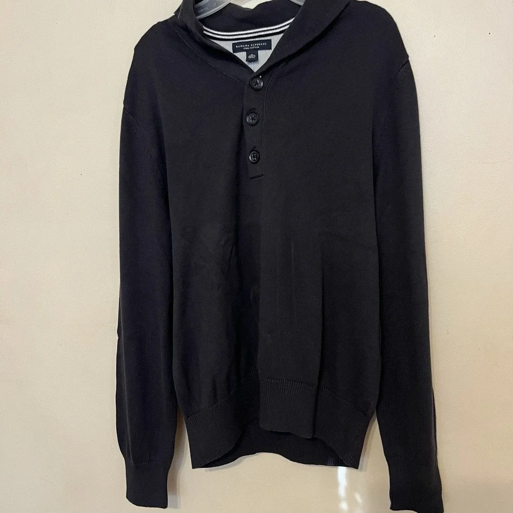 Banana Republic Shawl Neck Button Up Sweater Navy Blue Men Large Pima Cotton NWT